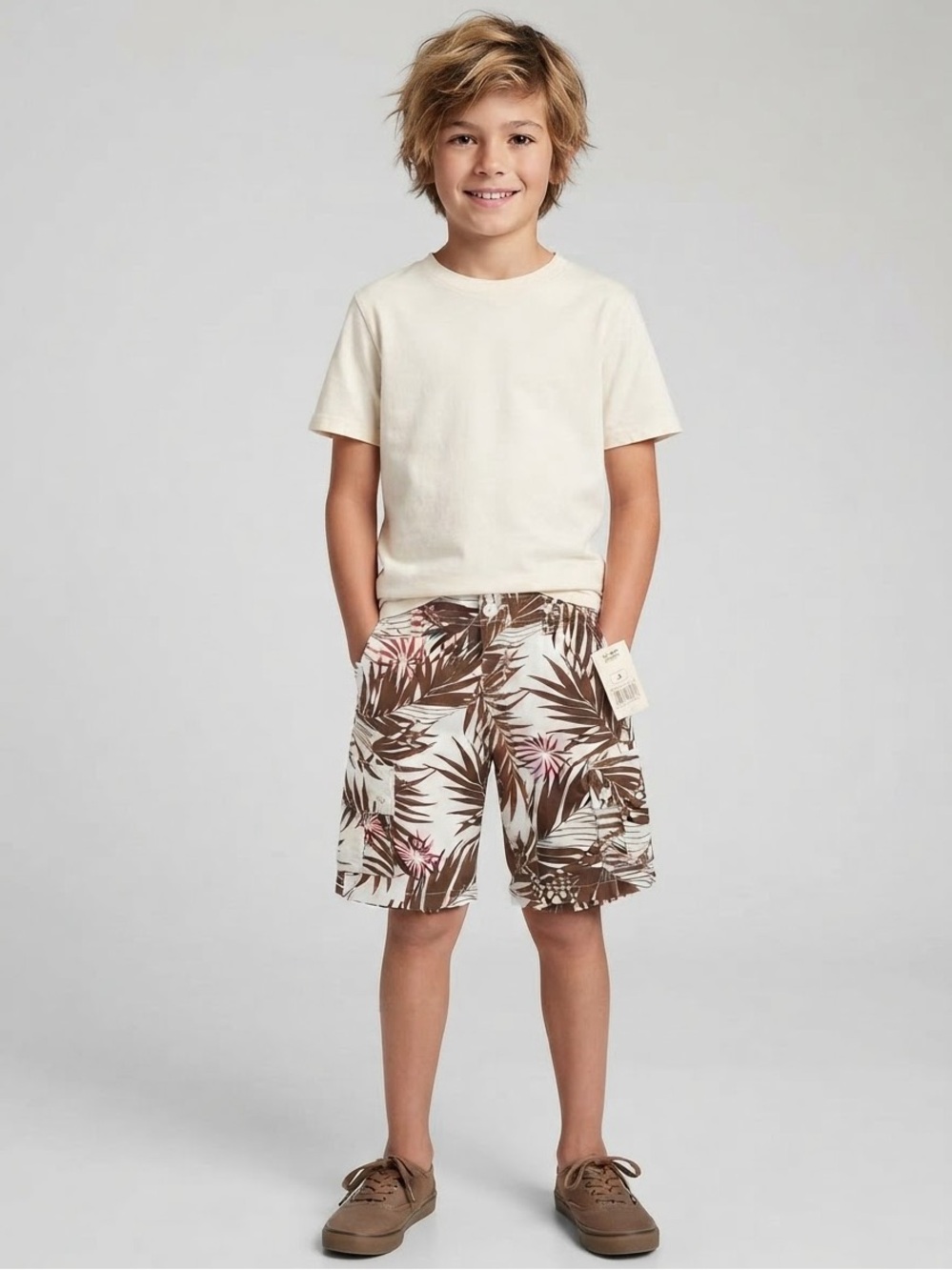 NWT Lucky Cotton Brand Boys Tropical Palm Leaf Cargo Shorts